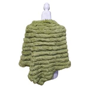Cejon Poncho Green Soft Made with Genuine Rabbit Asymmetrical Bojo
